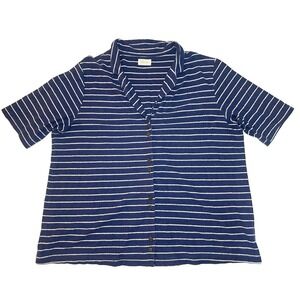 POETRY Women's 12 Navy White Stripe Button Front Short Sleeve Top Nautical